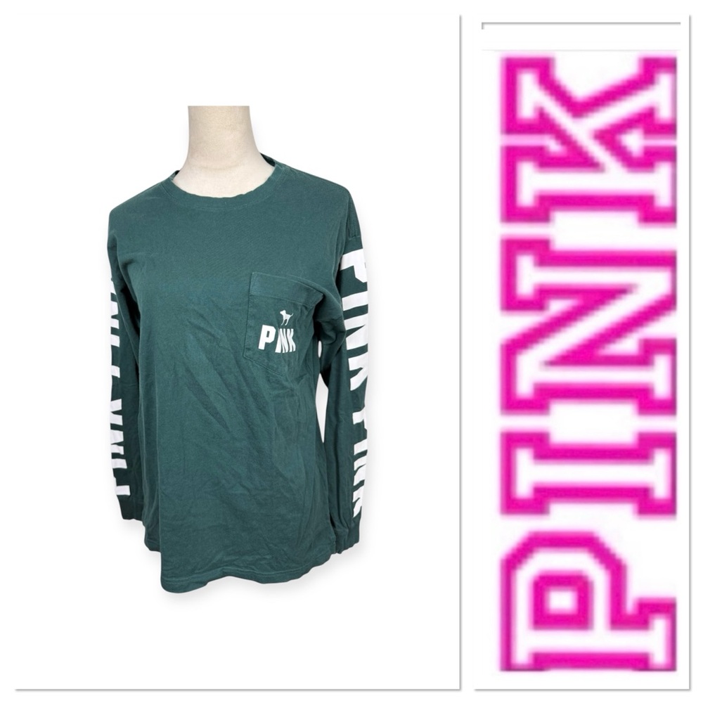 PINK Victoria’s Secret green long sleeve cotton T-shirt size small